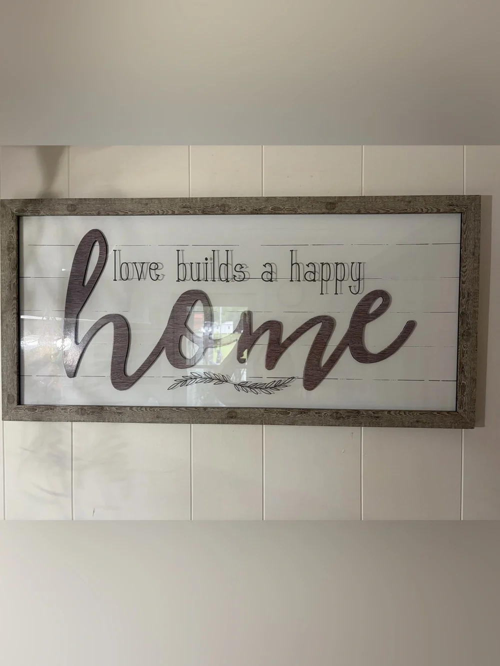 Love Builds a Happy Home Framed Wall Sign - Brown and White